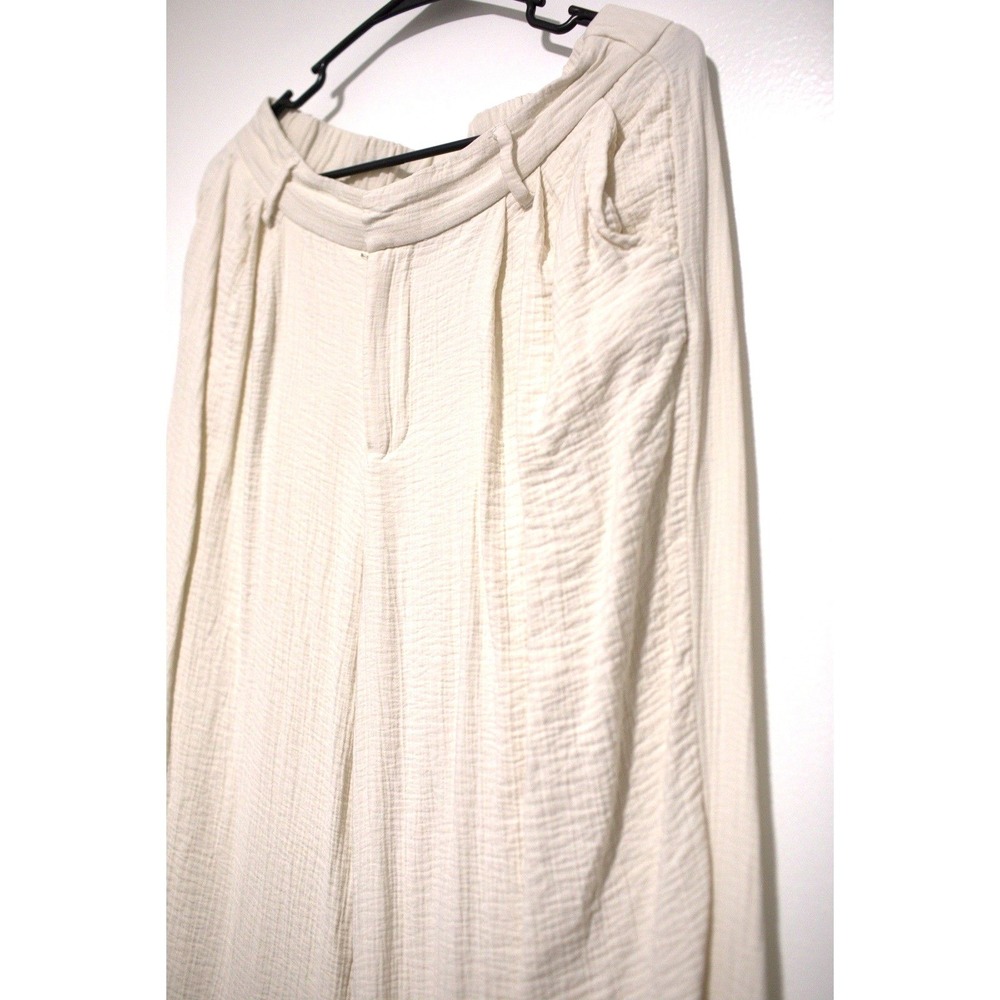 A New Day Womens Cream Textured Gauze Wide Leg Pants High Rise Size 8 - Picture 3 of 6